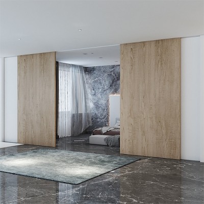 Σύστημα Ολίσθησης για Δύο Ξύλινες Πόρτες ≥600mm Πλάτος και 50Kg Βάρος Πόρτας για 35-45mm Πάχος Ξύλου Spaceship 80 Synchro