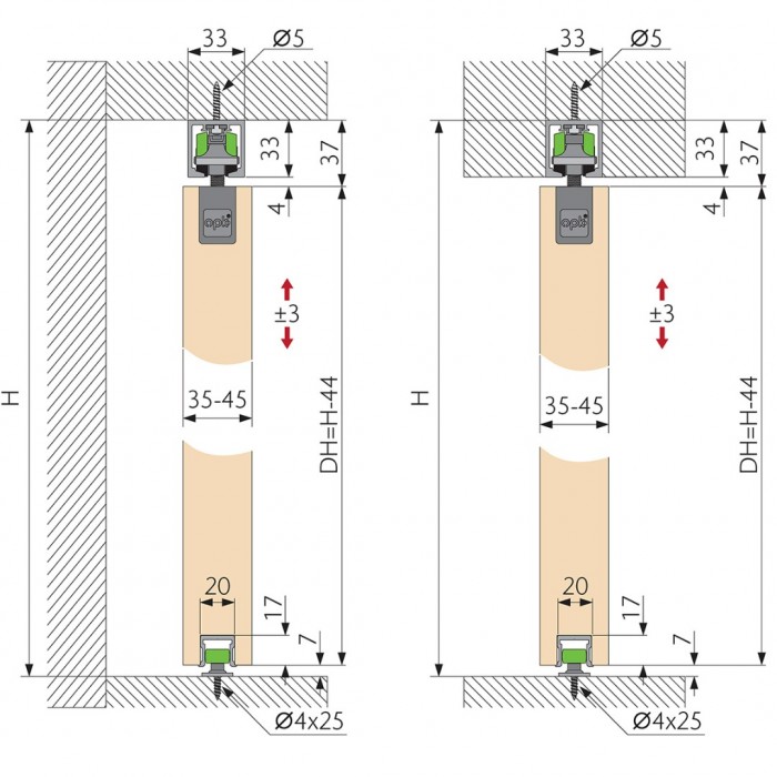 Σύστημα Ολίσθησης OPK Οροφής Ξύλινης Πόρτας Minimal για Πλάτος Φύλου από 58cm - 100cm 80Kg Βάρος και 35-45mm Πάχος ξύλου Spaceship 80