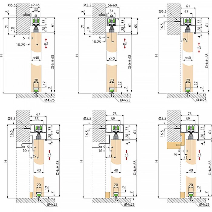 Σύστημα Ολίσθησης Επιτοίχιας Ξύλινης Πόρτας ≥580mm Πλάτος και 80Kg Βάρος για ≤40mm Πάχος Ξύλου Spaceship 80