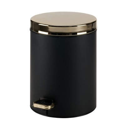 Χαρτοδοχείο 5 Lit, Soft Close - Matt Black / Gold, Pam & Co, Ø20 x H28 (cm), 05-105-403