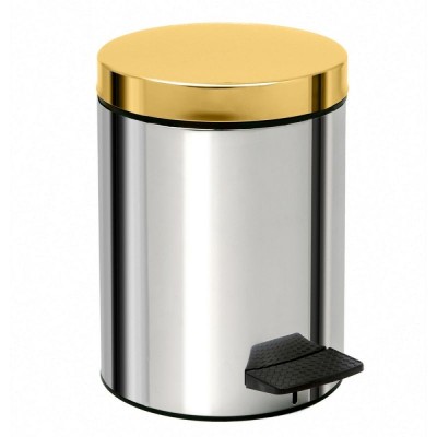 Χαρτοδοχείο 5 Lit, Soft Close - Chrome / Gold, Pam & Co, Ø20 x H28 (cm), 05-415-001