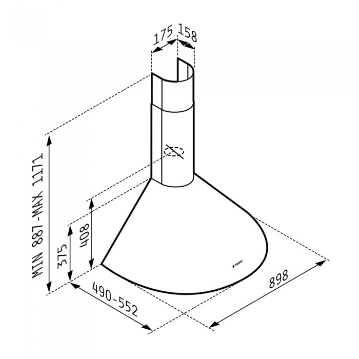 Απορροφητήρας Pyramis Καμινάδα Στρόγγυλη Classic 90cm - 065017901