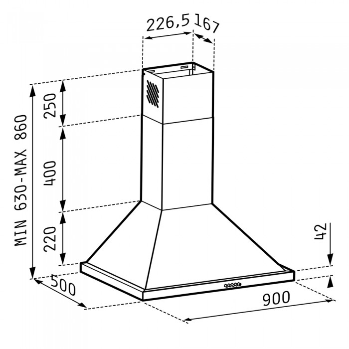 Απορροφητήρας Pyramis Καμινάδα Τετράγωνη Ecoline 90cm - 065030901