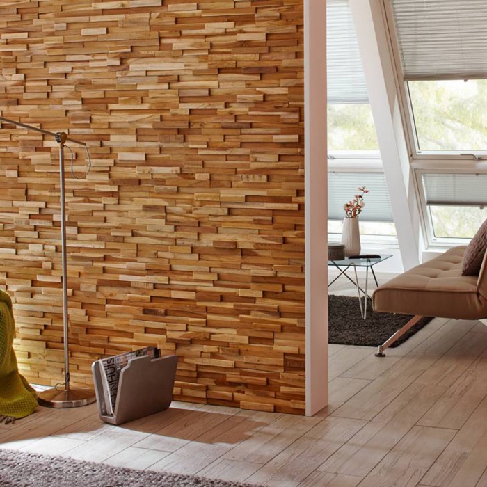 Πάνελ Επένδυσης Τοίχου από 100% Φυσικό Ξύλο TEAK 495x180x20mm Rebel of Styles 3D Teak Firenze 540-006 1 Τεμ./Συσκευασία