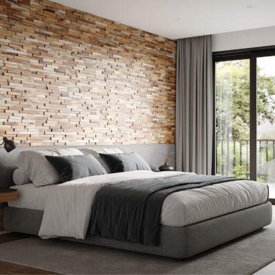 Πάνελ Επένδυσης Τοίχου από 100% Φυσικό Ξύλο TEAK 495x180x20mm Rebel of Styles 3D Teak Bologna 540-011 1 Τεμ./Συσκευασία