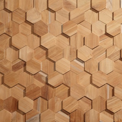 Πάνελ Επένδυσης Τοίχου από 100% Φυσικό Ξύλο TEAK 260x150x20mm Rebel of Styles 3D Teak Hexagon 540-012 5 Τεμ./Συσκευασία