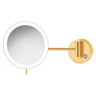 Επιτοίχιος Μεγεθυντικός Καθρέπτης Μπάνιου x3 με LED Ø20xD335cm Brushed Gold 24K SANCO Led Cosmetic Mirrors MRLED-705-AB5