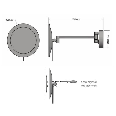 Επιτοίχιος Μεγεθυντικός Καθρέπτης Μπάνιου x3 με LED Ø20xD335cm Brushed Gold 24K SANCO Led Cosmetic Mirrors MRLED-705-AB5