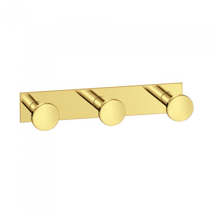 Άγκιστρο Τριπλό Μπάνιου W13xD3.5xH3.5cm PVD Golden Brass Polished Sanco Bath Robe Hook & Door Stop 00683-PVD-02PL