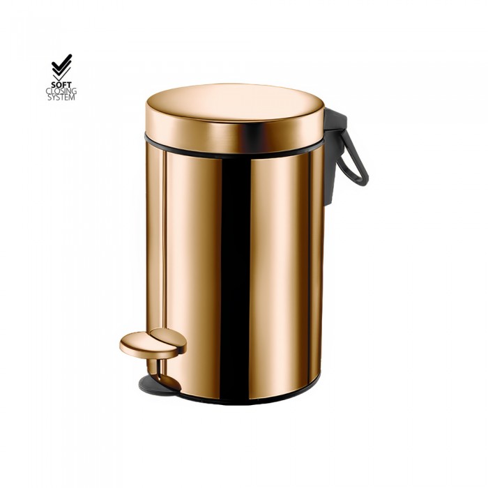 Χαρτοδοχείο 3lt Soft Close (AISI 304) Ø17xH28cm PVD Warm Bronze Polished Sanco Waste Bins 90603-PVD-01PL