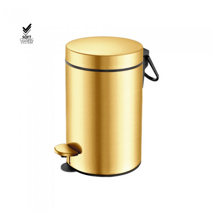Χαρτοδοχείο 3lt Soft Close (AISI 304) Ø17xH28cm PVD Golden Brass Brushed Sanco Waste Bins 90603-PVD-02BR
