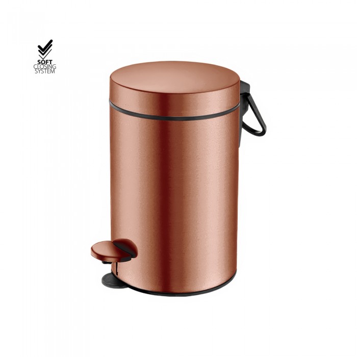 Χαρτοδοχείο 3lt Soft Close (AISI 304) Ø17xH28cm PVD Red Copper Brushed Sanco Waste Bins 90603-PVD-10BR