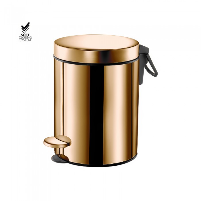 Χαρτοδοχείο 5lt Soft Close (AISI 304) Ø20.5xH28cm PVD Warm Bronze Polished Sanco Waste Bins 90605-PVD-01PL