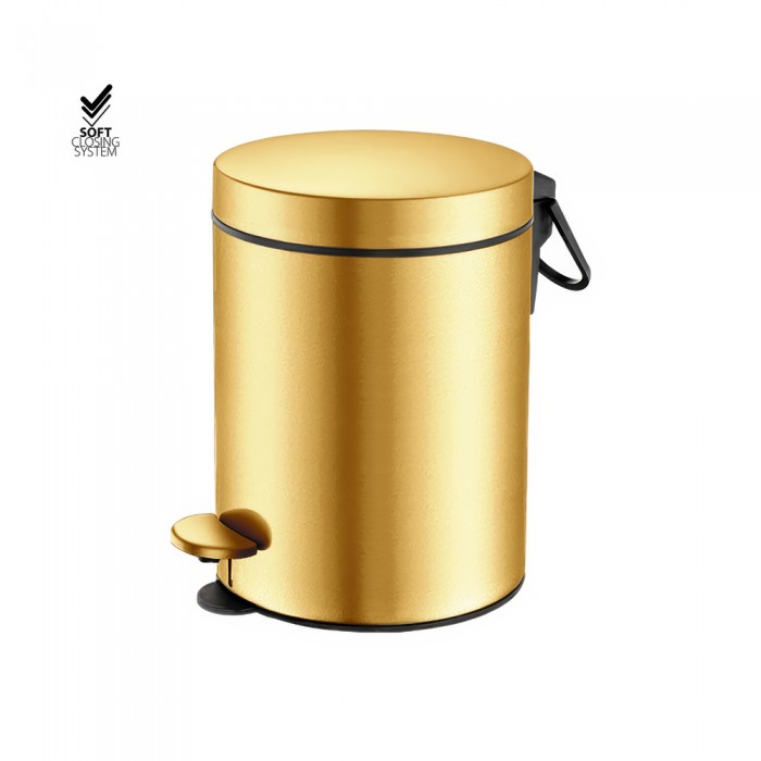 Χαρτοδοχείο 5lt Soft Close (AISI 304) Ø20.5xH28cm PVD Golden Brass Brushed Sanco Waste Bins 90605-PVD-02BR
