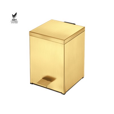 Χαρτοδοχείο Ορθογώνιο 5lt Soft Close (AISI 304) W18xD25xH26.5cm PVD Golden Brass Brushed Sanco Waste Bins 90677-PVD-02BR