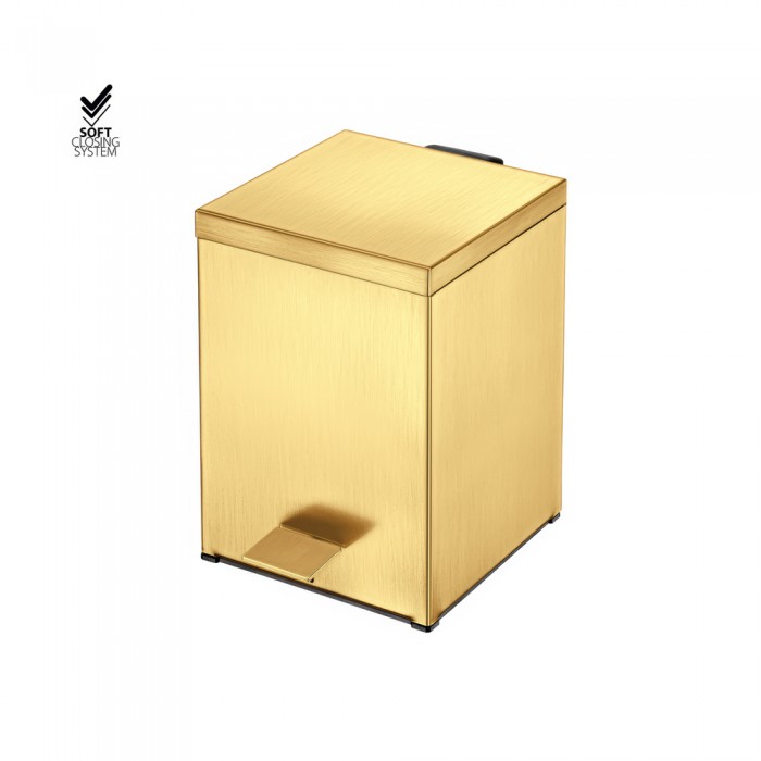 Χαρτοδοχείο Ορθογώνιο 5lt Soft Close (AISI 304) W18xD25xH26.5cm PVD Golden Brass Brushed Sanco Waste Bins 90677-PVD-02BR