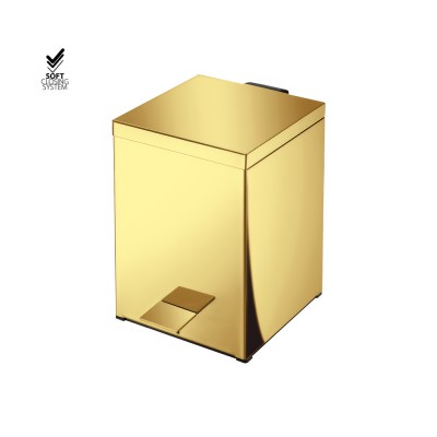 Χαρτοδοχείο Ορθογώνιο 5lt Soft Close (AISI 304) W18xD25xH26.5cm PVD Golden Brass Polished Sanco Waste Bins 90677-PVD-02PL