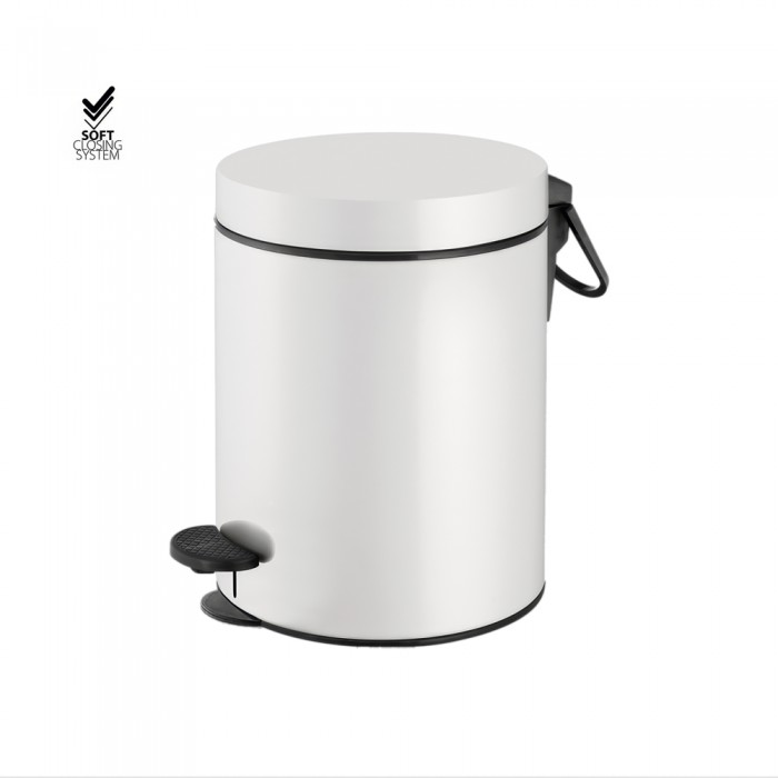 Χαρτοδοχείο 5lt Soft Close (AISI 304) Ø20.5xH28cm White Mat Sanco Waste Bins 90680-M101