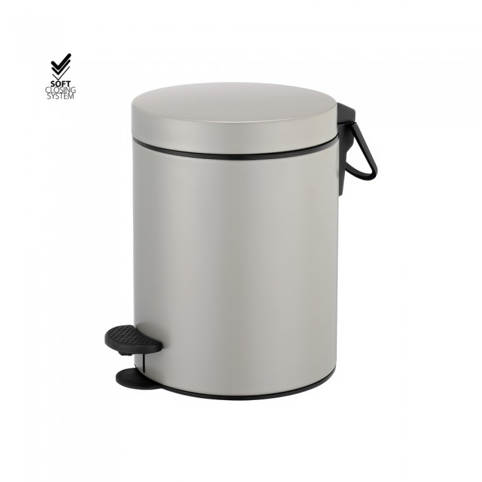 Χαρτοδοχείο 5lt Soft Close (AISI 304) Ø20.5xH28cm Cement Gray Mat Sanco Waste Bins 90680-M104