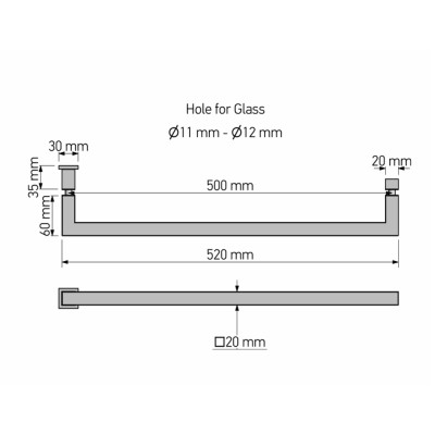 Λαβή - Πετσετοθήκη για τζάμι W52xD6cm Chrome Sanco Glass Door Accessories GL0723-A03