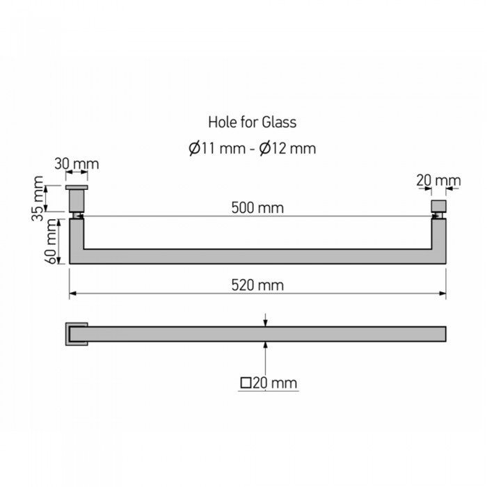 Λαβή - Πετσετοθήκη για τζάμι W52xD6cm PVD Nickel Steel Sanco Glass Door Accessories GL0723-PVD-11BR