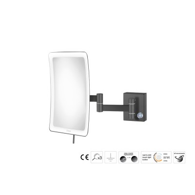 Επιτοίχιος Μεγεθυντικός Καθρέπτης x3 με LED (Διπλό βραχίονα) W18xD32.5xΗ24cm Graphite Dark Sanco LED Cosmetic mirrors MRLED-301-122