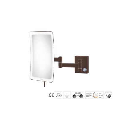 Επιτοίχιος Μεγεθυντικός Καθρέπτης x3 με LED (Διπλό βραχίονα) W18xD32.5xΗ24cm Wenge Grained Sanco LED Cosmetic mirrors MRLED-301-A75