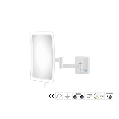 Επιτοίχιος Μεγεθυντικός Καθρέπτης x3 με LED (Διπλό βραχίονα) W18xD32.5xΗ24cm White Mat Sanco LED Cosmetic mirrors MRLED-301-M101