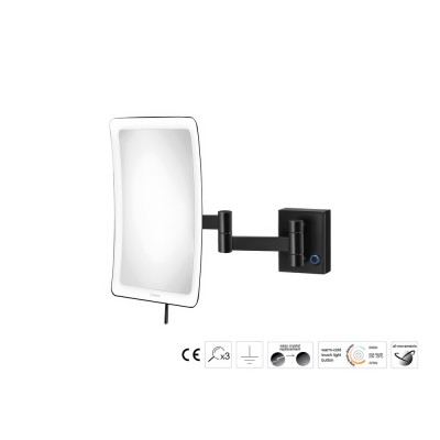 Επιτοίχιος Μεγεθυντικός Καθρέπτης x3 με LED (Διπλό βραχίονα) W18xD32.5xΗ24cm Black Mat Sanco LED Cosmetic mirrors MRLED-301-M116