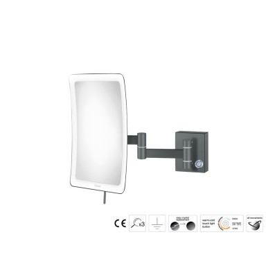 Επιτοίχιος Μεγεθυντικός Καθρέπτης x3 με LED (Διπλό βραχίονα) W18xD32.5xΗ24cm Anthracite Grained Sanco LED Cosmetic mirrors MRLED-301-M118