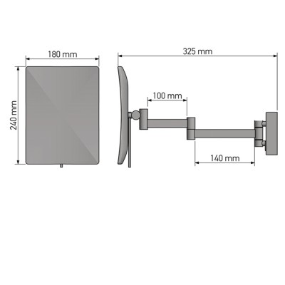 Επιτοίχιος Μεγεθυντικός Καθρέπτης x3 με LED (Διπλό βραχίονα) W18xD32.5xΗ24cm Anthracite Grained Sanco LED Cosmetic mirrors MRLED-301-M118