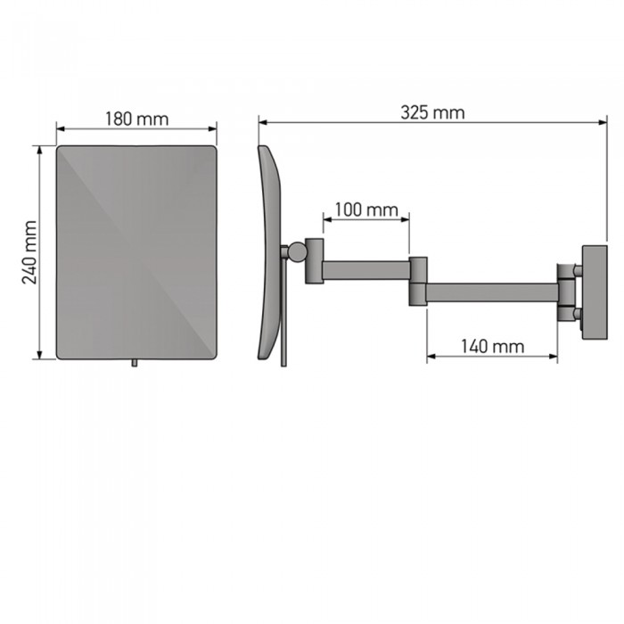 Επιτοίχιος Μεγεθυντικός Καθρέπτης x3 με LED (Διπλό βραχίονα) W18xD32.5xΗ24cm Graphite Dark Sanco LED Cosmetic mirrors MRLED-301-122