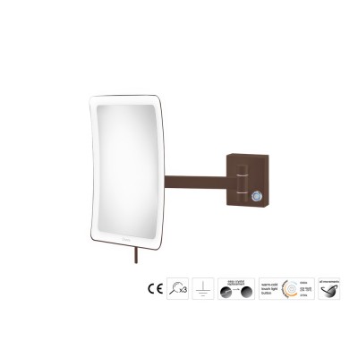 Επιτοίχιος Μεγεθυντικός Καθρέπτης x3 με LED W18xD27.5xH24cm Wenge Grained Sanco LED Cosmetic mirrors MRLED-305-A75