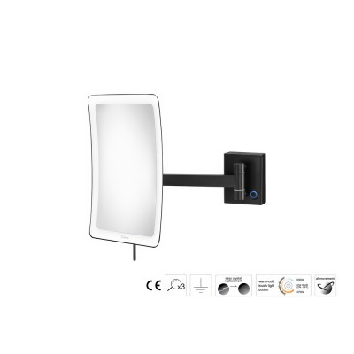 Επιτοίχιος Μεγεθυντικός Καθρέπτης x3 με LED W18xD27.5xH24cm Black Mat Sanco LED Cosmetic mirrors MRLED-305-M116