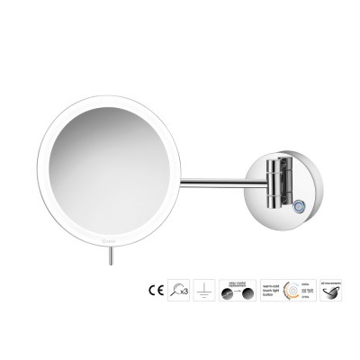 Επιτοίχιος Μεγεθυντικός Καθρέπτης x3 με LED Ø20xD33.5cm Chrome Sanco LED Cosmetic mirrors MRLED-705-A03