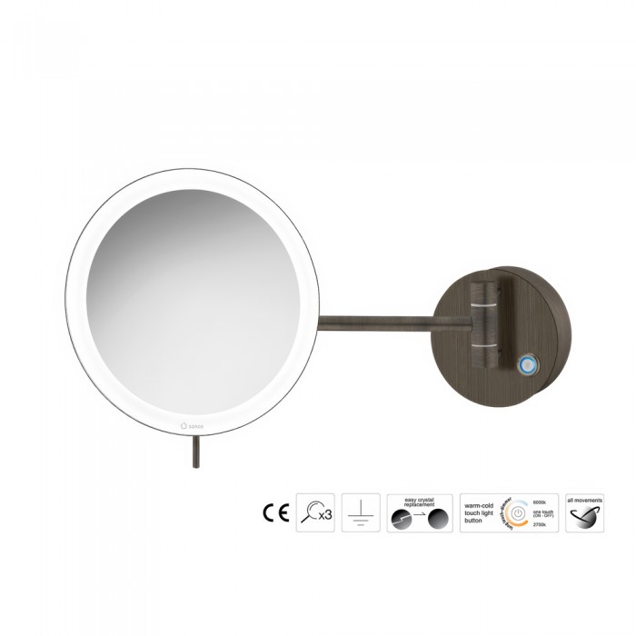 Επιτοίχιος Μεγεθυντικός Καθρέπτης x3 με LED Ø20xD33.5cm Dark Bronze Mat Sanco LED Cosmetic mirrors MRLED-705-DM25