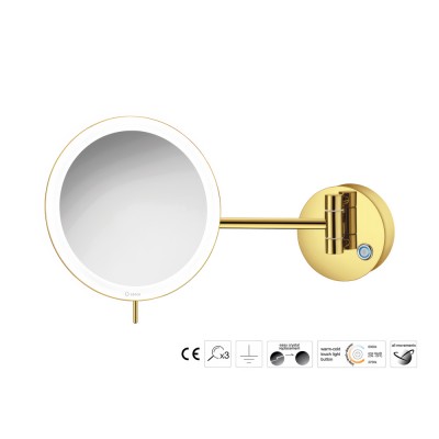 Επιτοίχιος Μεγεθυντικός Καθρέπτης x3 με LED Ø20xD33.5cm PVD Golden Brass Polished Sanco LED Cosmetic mirrors MRLED-705-PVD-02PL