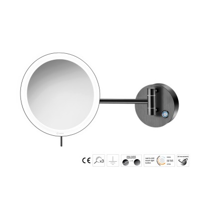 Επιτοίχιος Μεγεθυντικός Καθρέπτης x3 με LED Ø20xD33.5cm PVD Gun Metal Brushed Sanco LED Cosmetic mirrors MRLED-705-PVD-05BR