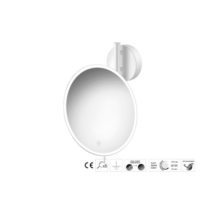 Επιτοίχιος Μεγεθυντικός Καθρέπτης x5 με LED Ø25xD13xH33cm White Mat Sanco LED Cosmetic mirrors MRLED-764-M101