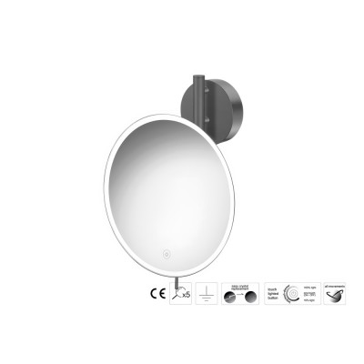 Επιτοίχιος Μεγεθυντικός Καθρέπτης x5 με LED Ø25xD13xH33cm Anthracite Grained Sanco LED Cosmetic mirrors MRLED-764-M118
