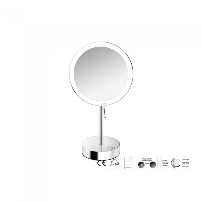 Επικαθήμενος Μεγεθυντικός Καθρέπτης x3 με LED με μπαταρίες Ø20xD12xΗ36.5cm Chrome Sanco LED Cosmetic mirrors MRLED-903-A03