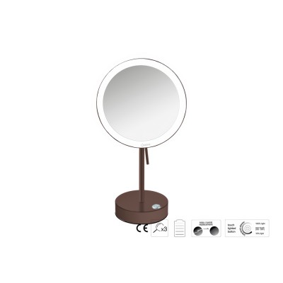 Επικαθήμενος Μεγεθυντικός Καθρέπτης x3 με LED με μπαταρίες Ø20xD12xΗ36.5cm Wenge Grained Sanco LED Cosmetic mirrors MRLED-903-A75
