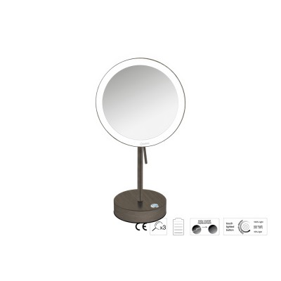 Επικαθήμενος Μεγεθυντικός Καθρέπτης x3 με LED με μπαταρίες Ø20xD12xΗ36.5cm Dark Bronze Mat Sanco LED Cosmetic mirrors MRLED-903-DM25