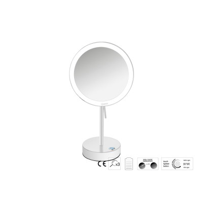 Επικαθήμενος Μεγεθυντικός Καθρέπτης x3 με LED με μπαταρίες Ø20xD12xΗ36.5cm White Mat Sanco LED Cosmetic mirrors MRLED-903-M101