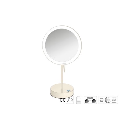 Επικαθήμενος Μεγεθυντικός Καθρέπτης x3 με LED με μπαταρίες Ø20xD12xΗ36.5cm Beige Mat Sanco LED Cosmetic mirrors MRLED-903-M102