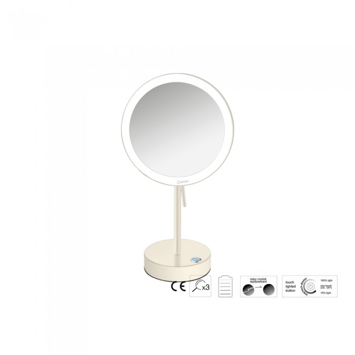 Επικαθήμενος Μεγεθυντικός Καθρέπτης x3 με LED με μπαταρίες Ø20xD12xΗ36.5cm Beige Mat Sanco LED Cosmetic mirrors MRLED-903-M102