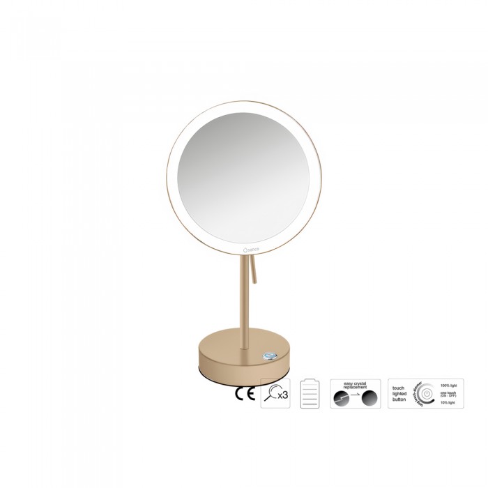 Επικαθήμενος Μεγεθυντικός Καθρέπτης x3 με LED με μπαταρίες Ø20xD12xΗ36.5cm Mocha Mat Sanco LED Cosmetic mirrors MRLED-903-M103