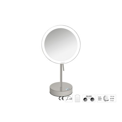 Επικαθήμενος Μεγεθυντικός Καθρέπτης x3 με LED με μπαταρίες Ø20xD12xΗ36.5cm Cement Gray Mat Sanco LED Cosmetic mirrors MRLED-903-M104