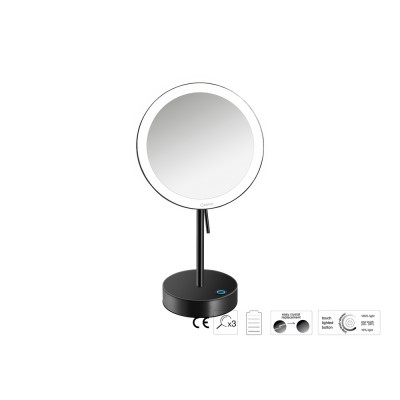 Επικαθήμενος Μεγεθυντικός Καθρέπτης x3 με LED με μπαταρίες Ø20xD12xΗ36.5cm Black Mat Sanco LED Cosmetic mirrors MRLED-903-M116