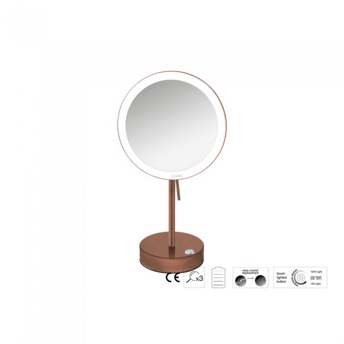 Επικαθήμενος Μεγεθυντικός Καθρέπτης x3 με LED με μπαταρίες Ø20xD12xΗ36.5cm Rame Mat Sanco LED Cosmetic mirrors MRLED-903-M26